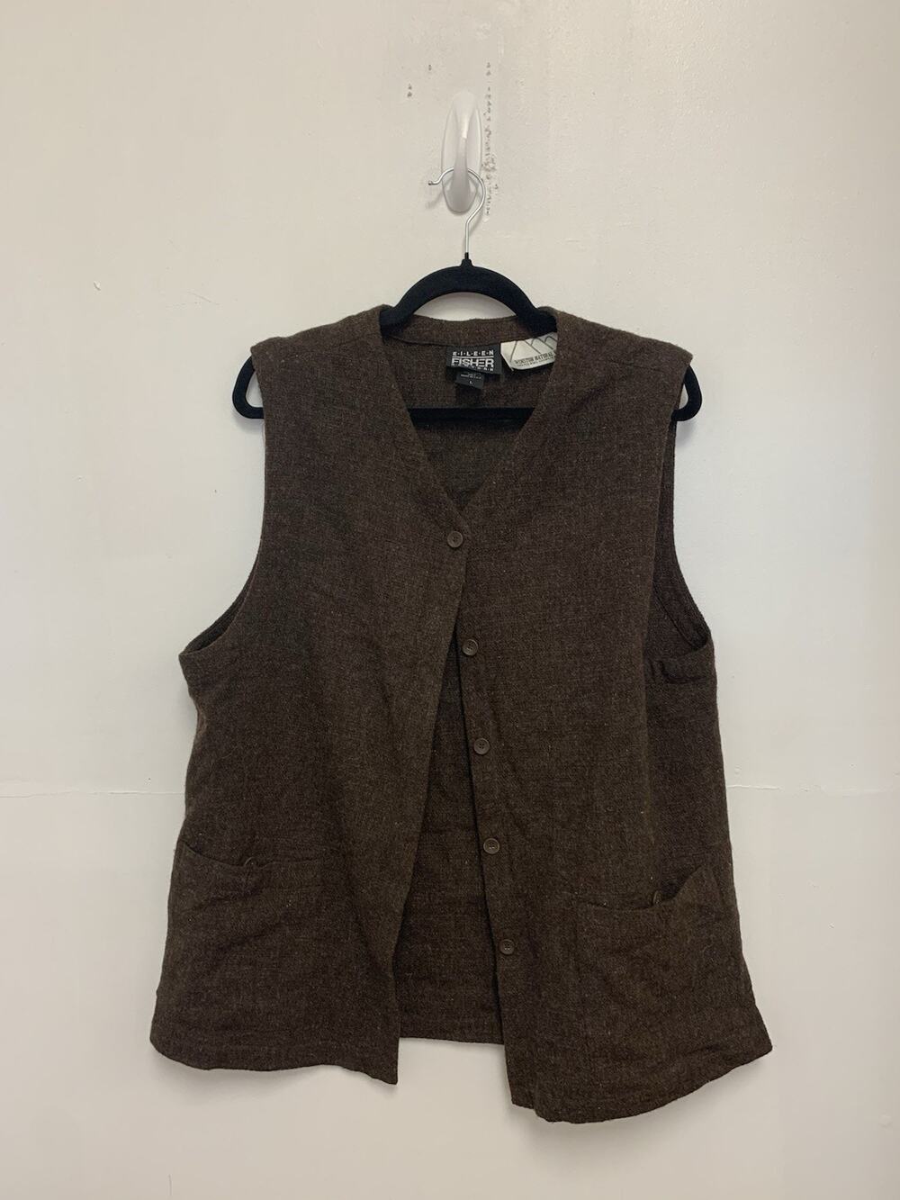Vintage Eileen Fisher New York Winston Natural Wool Brown Vest Undyed Size L